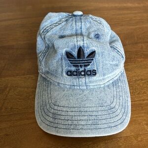 Adidas denim baseball cap with acid-wash blue finish and embroidered logo